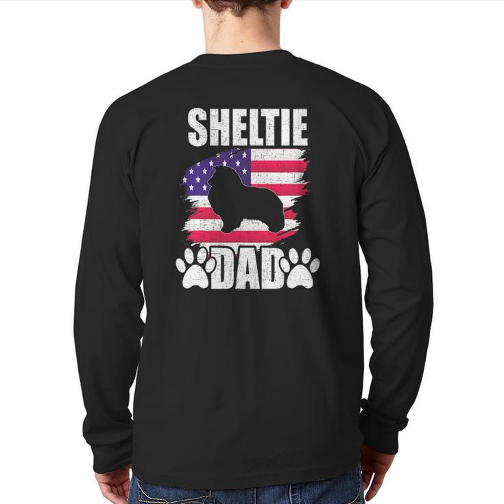 Sheltie Dad Dog Lover American Us Flag Back Print Long Sleeve T-shirt