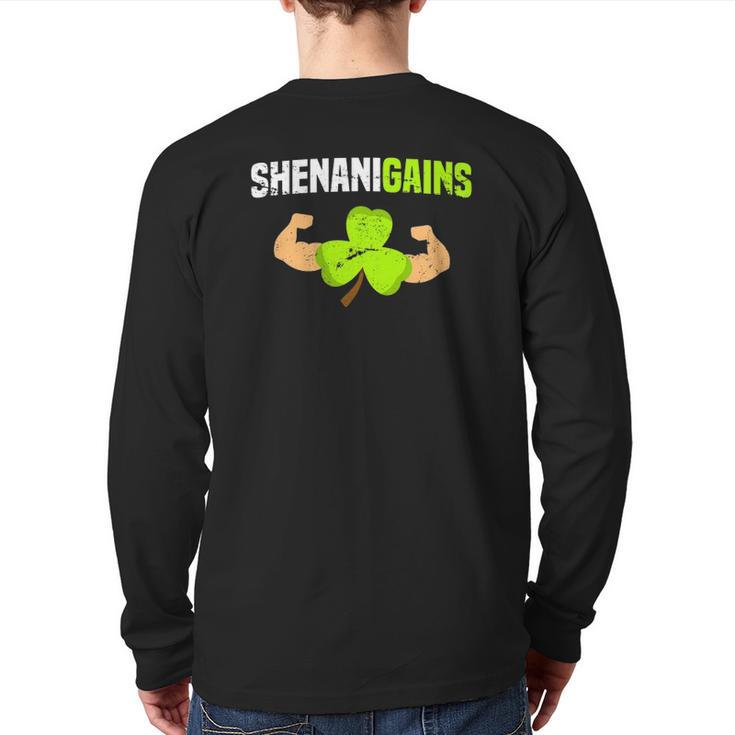 Shenanigains St Patrick's Day Workout Gym Gains Lift Back Print Long Sleeve T-shirt