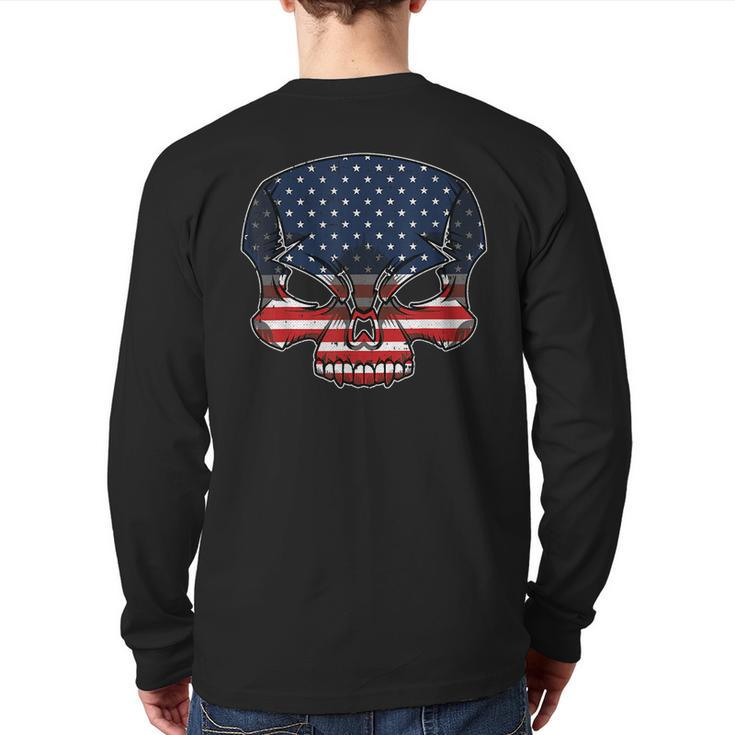 Skull American Flag 4Th Of July Cool Skeleton Patriotic Patriotic  Back Print Long Sleeve T-shirt