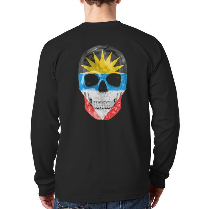Skull Flag Of Antigua And Barbuda Back Print Long Sleeve T-shirt