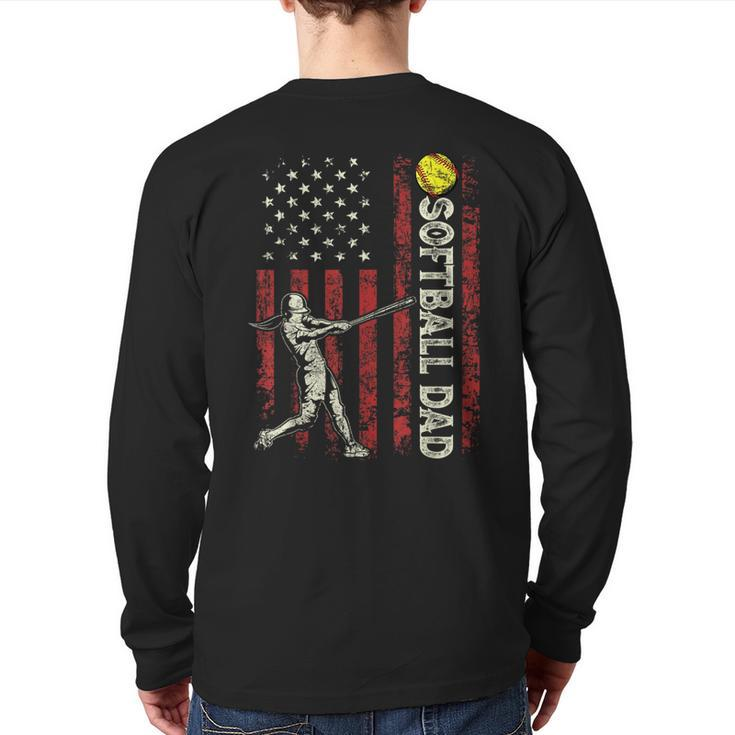 Softball Dad Us Flag For Dad Men Patriotic Fathers Day Back Print Long Sleeve T-shirt