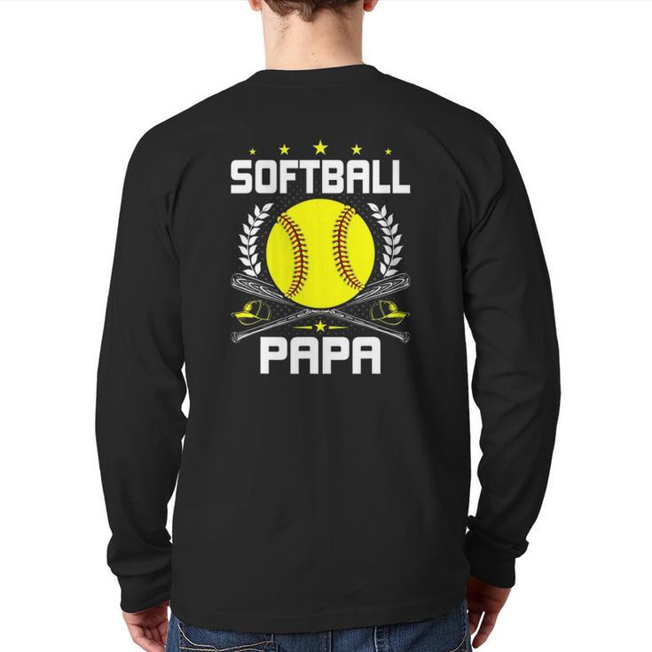 Softball Papa Baseball Lover Dad Back Print Long Sleeve T-shirt