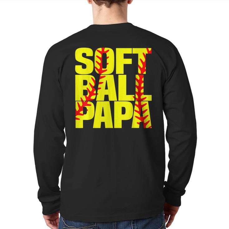 Softball Papa Proud Grandpa Grandparents Back Print Long Sleeve T-shirt