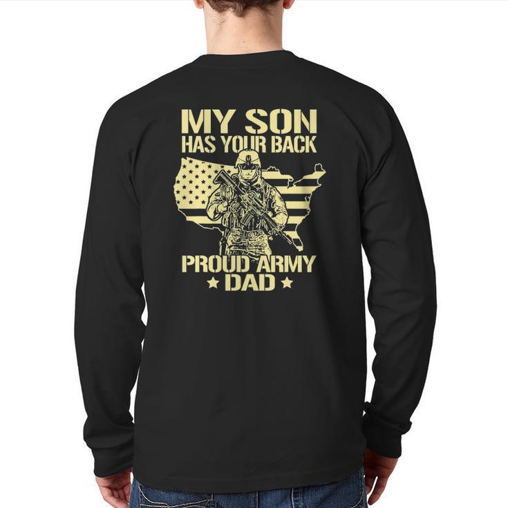 My Son Has Your Back Proud Army Dad Father Back Print Long Sleeve T-shirt