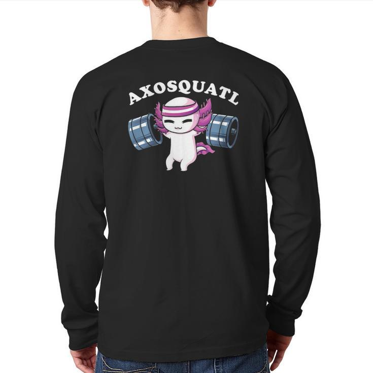 Squat Axolotl Axosquatl Powerlifting Cute Gym Workout Back Print Long Sleeve T-shirt