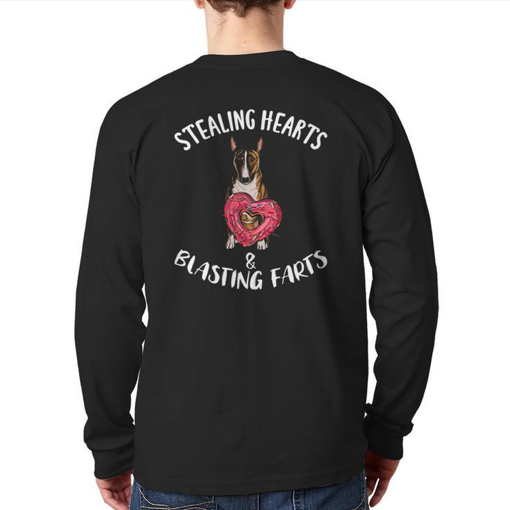 Stealing Hearts Blasting Farts Miniature Bull Terrier Dog Back Print Long Sleeve T-shirt