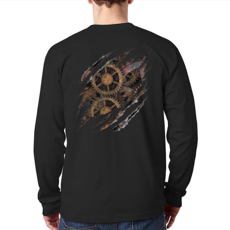 Steampunk Clockwork T Mechanical Gears Back Print Long Sleeve T-shirt