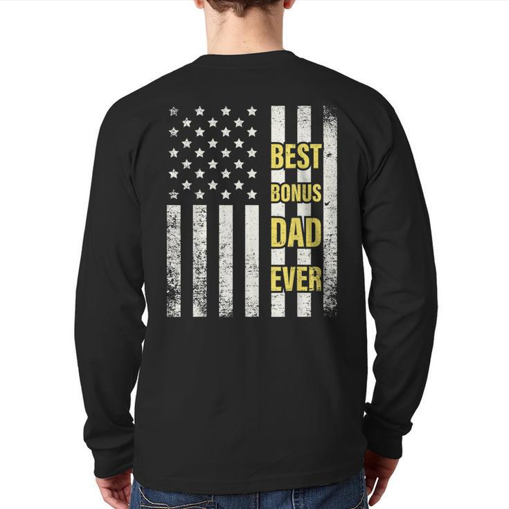 Step Dad For Best Bonus Dad Ever American Flag Father's Back Print Long Sleeve T-shirt
