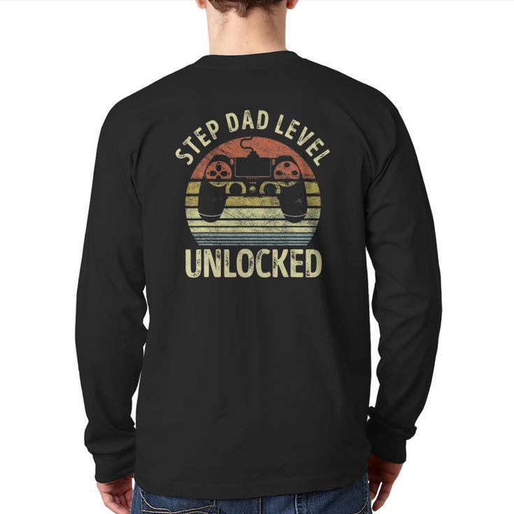 Step Dad Level Unlocked Gaming Video Game Dad  Back Print Long Sleeve T-shirt
