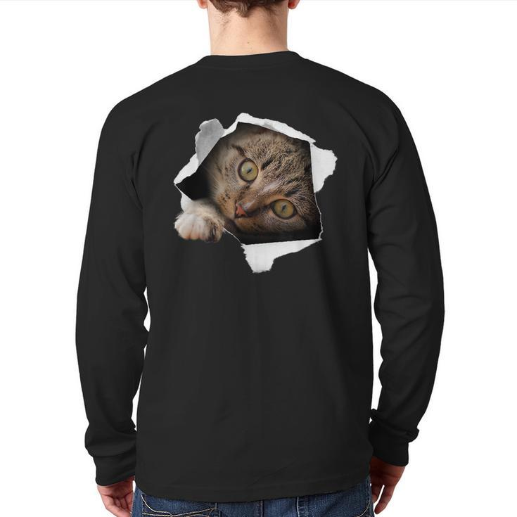 Stunning Tabby Cat Torn Cloth Cat Lovers Kitten Back Print Long Sleeve T-shirt
