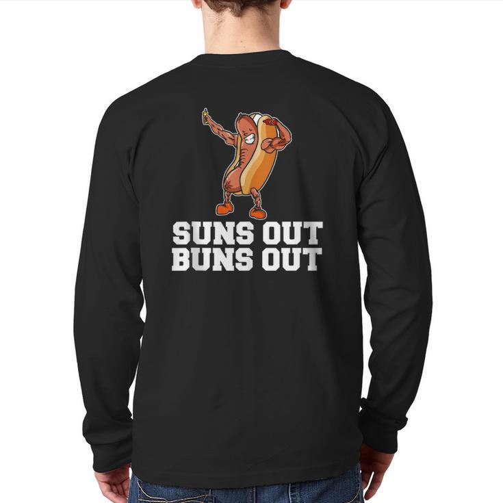 Suns Out Buns Out Hot Dog Cartoon Back Print Long Sleeve T-shirt