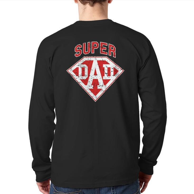 Super Dad Superhero Daddy Tee Father's Day Outfit Back Print Long Sleeve T-shirt
