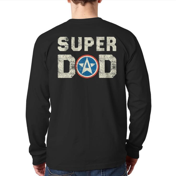 Super Dad Superhero Super Dad Father Hero Star Shield Back Print Long Sleeve T-shirt