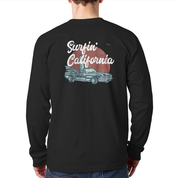 Surfin' California Muscle Car Vintage Convertible Surfer Raglan Baseball Tee Back Print Long Sleeve T-shirt