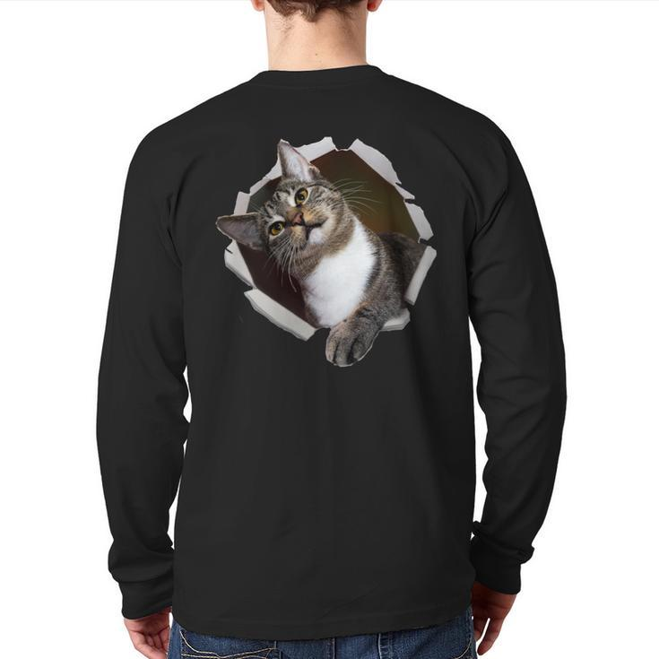 Sweet Kitten Torn Cloth Unique & Cool Cat Lover Back Print Long Sleeve T-shirt