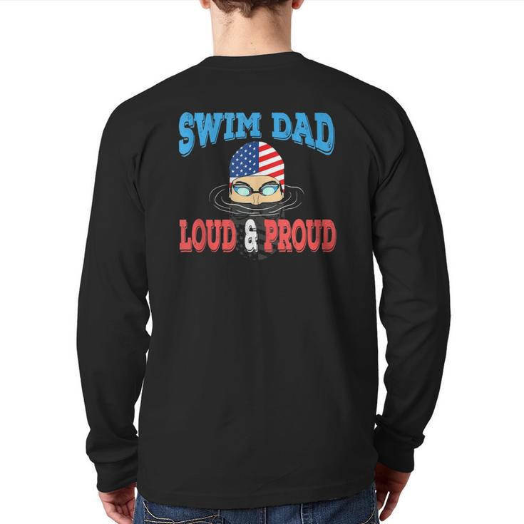 Swim Dad Swimming Swimmer Cheer Daddy Tee Back Print Long Sleeve T-shirt