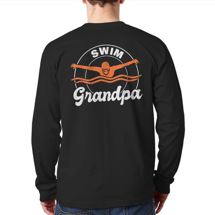 Swim Grandpa Swim Athlete Grandfather Swimmer Swimming Back Print Long Sleeve T-shirt