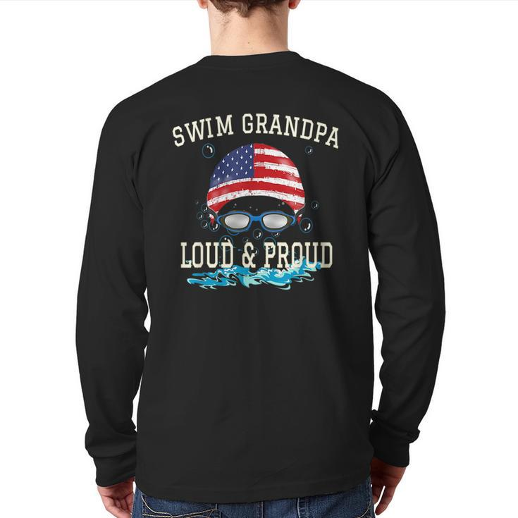 Swim Swimmer Swimming Proud Grandpa Goggles Back Print Long Sleeve T-shirt