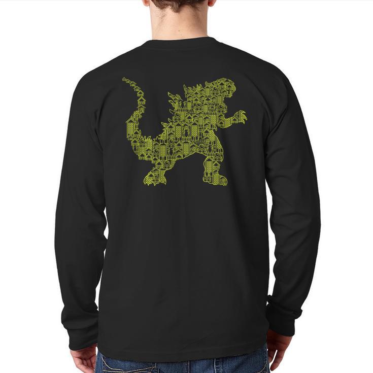 T-Rex Monster Kaiju Robot City Giant Dinosaur Back Print Long Sleeve T-shirt