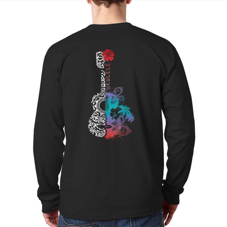 Tattoo Tribal Pattern Ukulele Hawaii Music Back Print Long Sleeve T-shirt