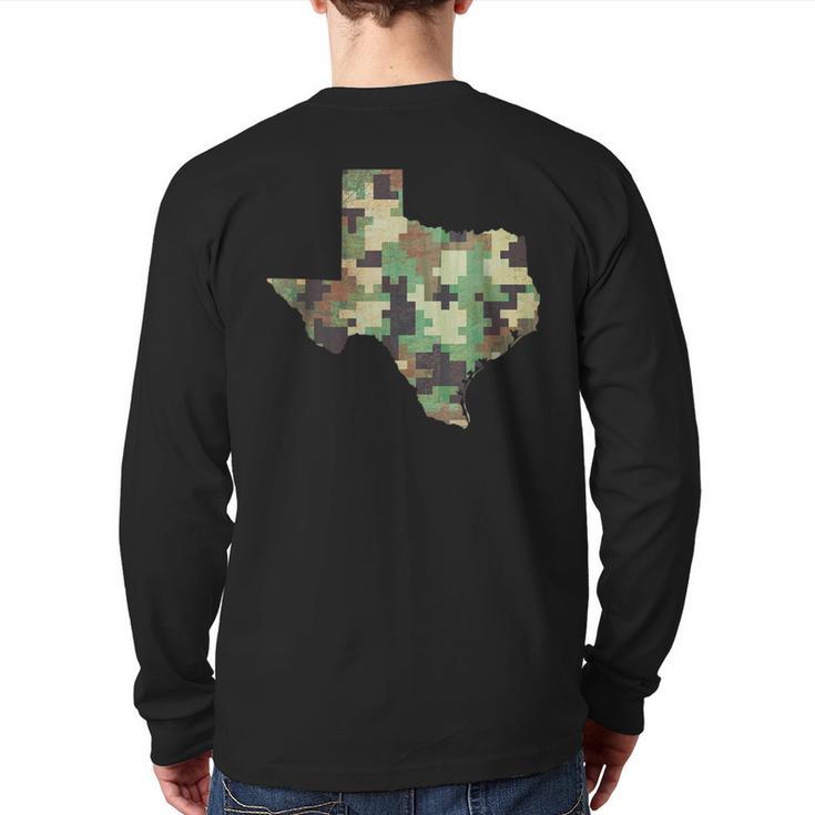 Texas Map Camo Outdoor Camouflage Hunters Military Back Print Long Sleeve T-shirt