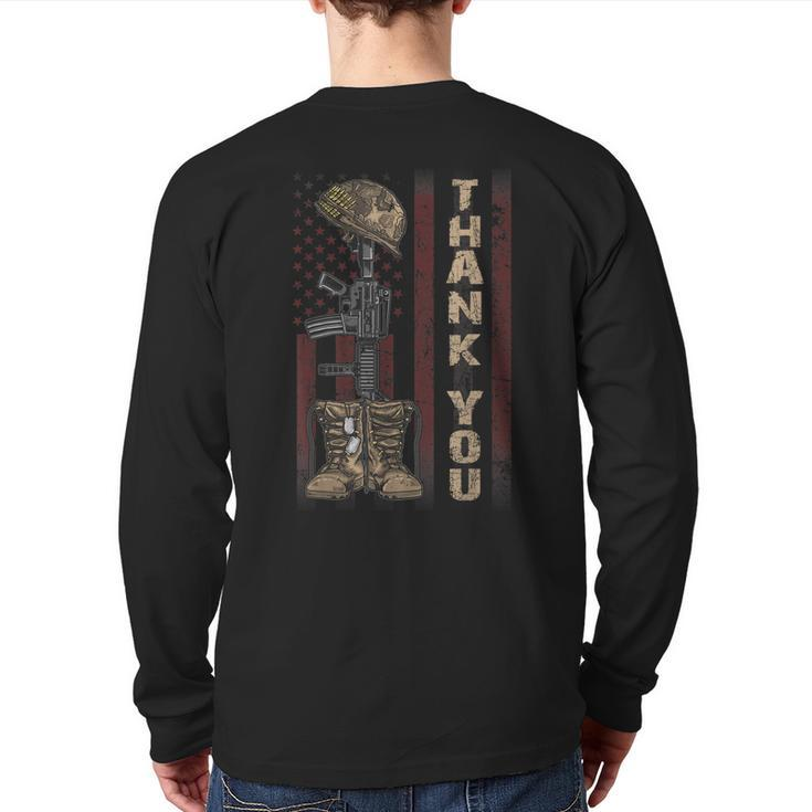 Thank You Army Soldiers Military Navy July 4Th Veterans  Back Print Long Sleeve T-shirt