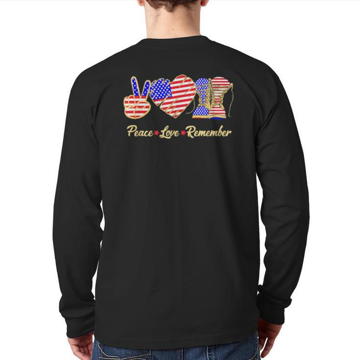 Thank You Veterans Day American Flag Heart Military Army Back Print Long Sleeve T-shirt