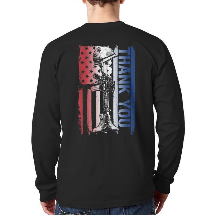 Thank You Veteran's Day American Flag Military Appreciation Back Print Long Sleeve T-shirt