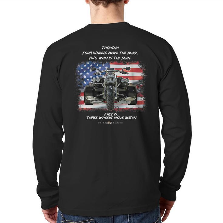 Three Wheels Do Both Usa Flags Trike Back Print Long Sleeve T-shirt