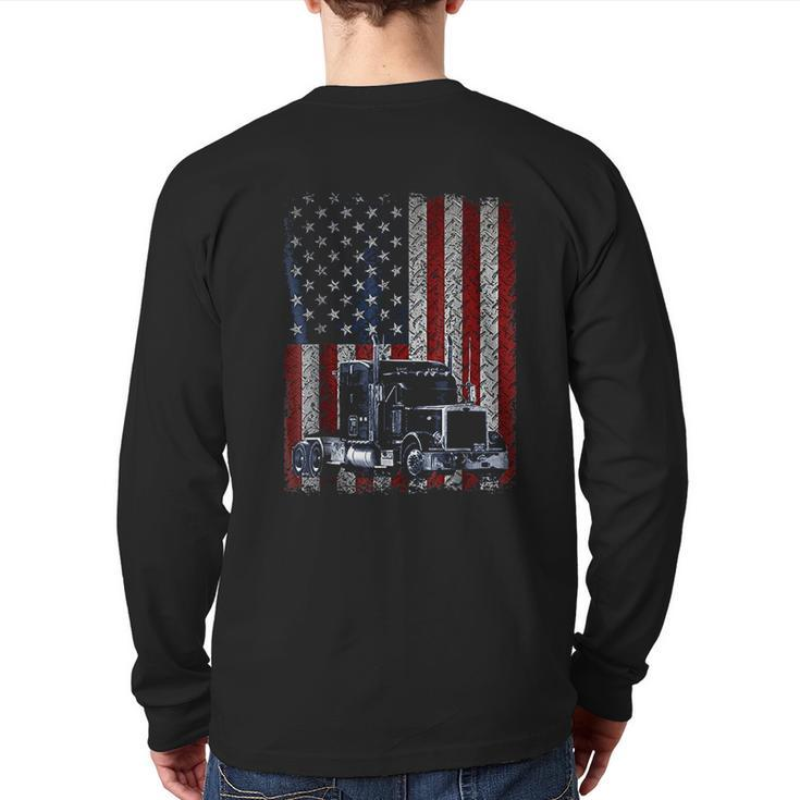 Truck Driver American Flag Trucker Back Print Long Sleeve T-shirt
