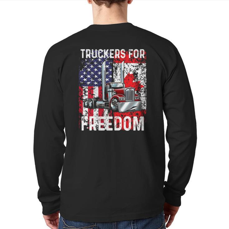 Trucker For Freedom Convoy 2022 American Canadian Flag Back Print Long Sleeve T-shirt