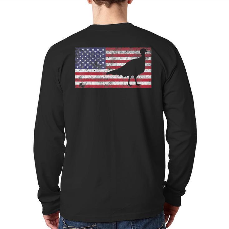 Turkey Hunting T American Flag Usa 4Th Of July Bird Back Print Long Sleeve T-shirt