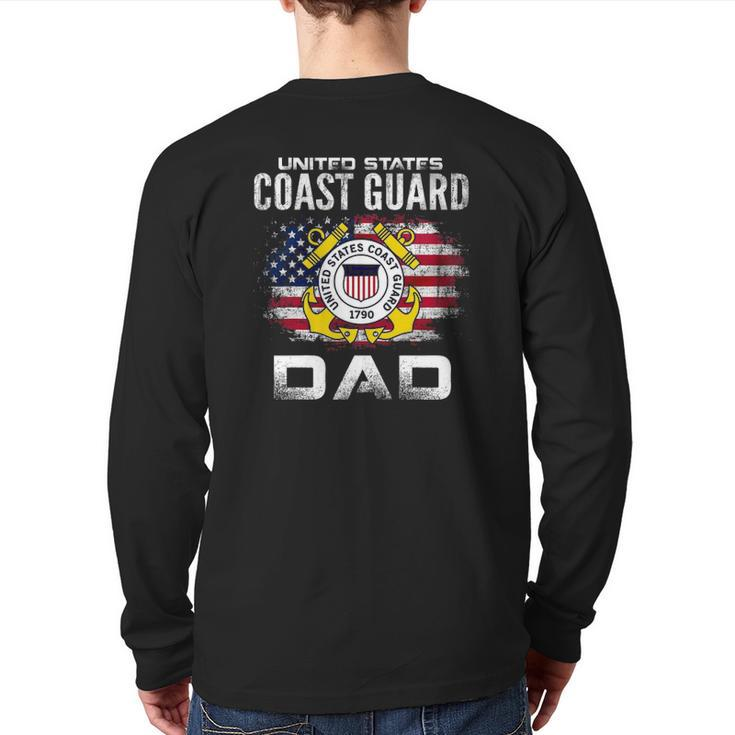 United States Coast Guard Dad With American Flag Back Print Long Sleeve T-shirt