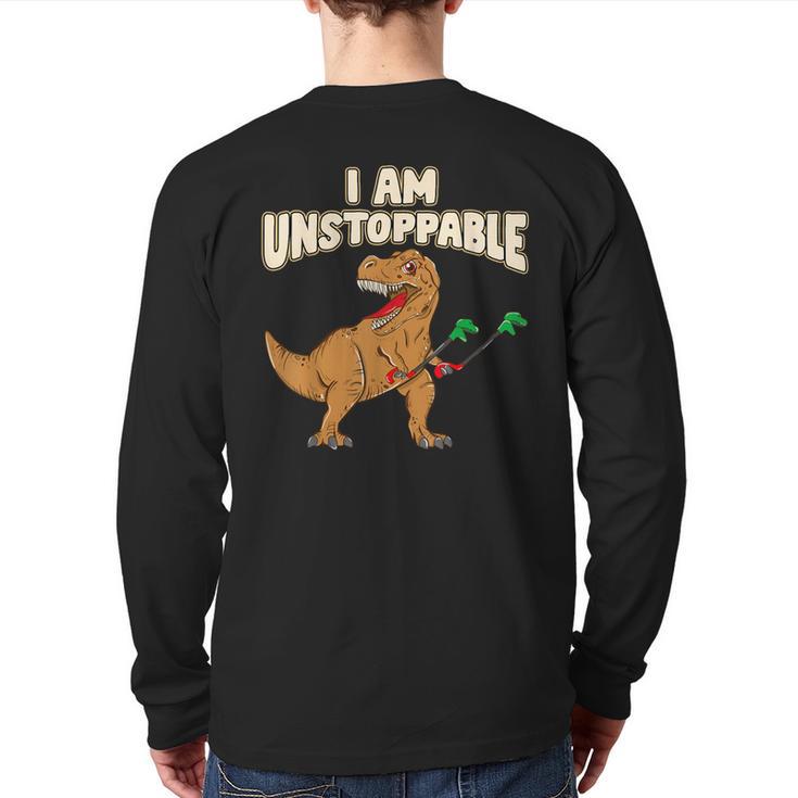 I Am Unstoppable Trex Short Dinosaur Arms Joke Back Print Long Sleeve T-shirt