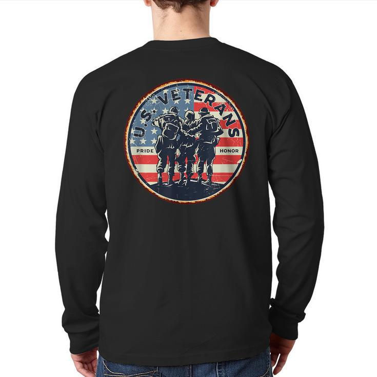 Us Army Veterans Pride Honor Military Us Flag Vintage Men Back Print Long Sleeve T-shirt