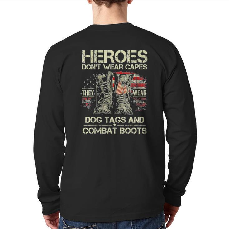 Us Flag Veterans Day I’M A Hero A Dad Grandpa And A Veteran Tee Back Print Long Sleeve T-shirt