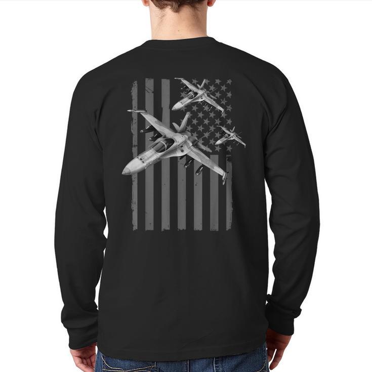 Us Jet Fighter Jet Squadron Pilot American Flag Graphic Back Print Long Sleeve T-shirt