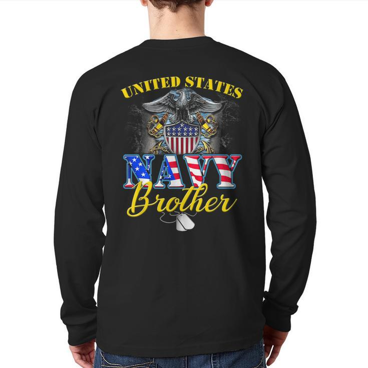 Us Military Navy Brother With American Flag Veteran Back Print Long Sleeve T-shirt