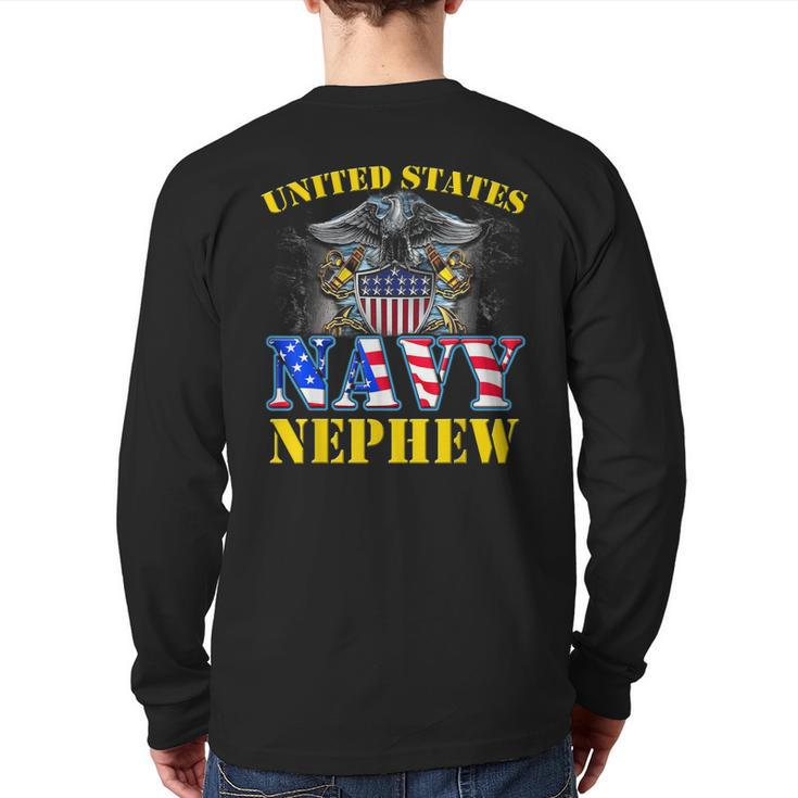 Us Military Navy Nephew With American Flag Veteran Back Print Long Sleeve T-shirt