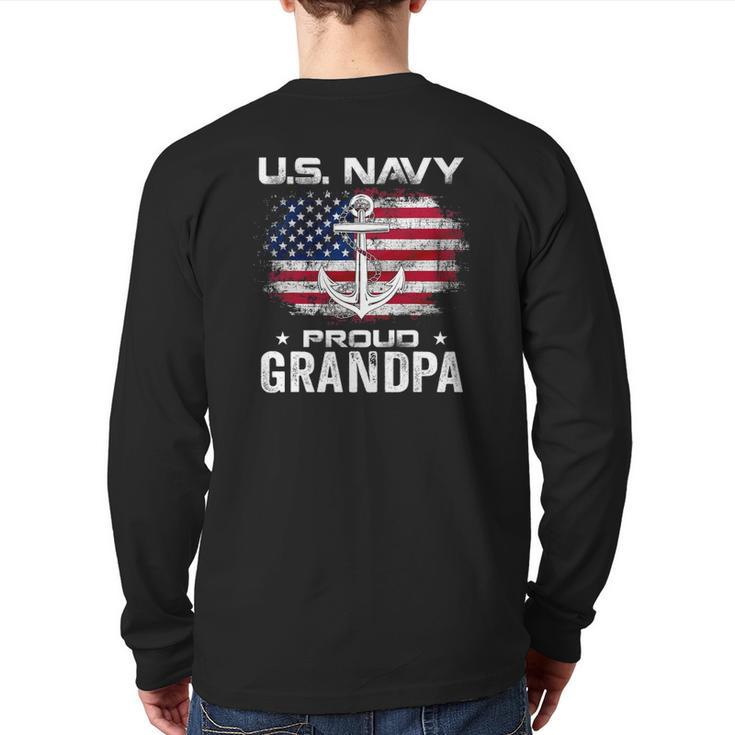 US Navy Proud Grandpa With American Flag Veteran Back Print Long Sleeve T-shirt