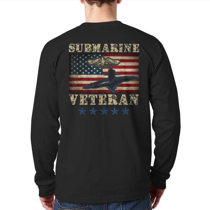 Us Navy Submarine Veteran Usa Flag Vintage Submariner  Back Print Long Sleeve T-shirt