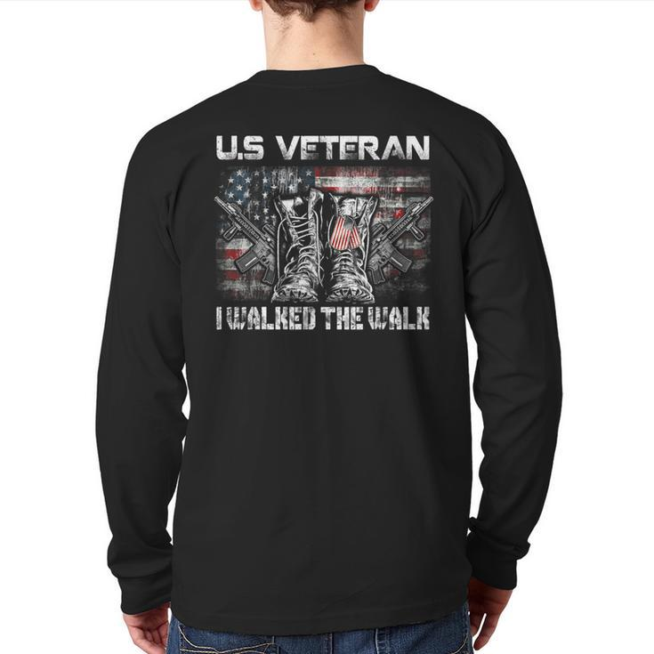 Us Veteran I Walked The Walk Combat Boots Dogtag Usa Flag Back Print Long Sleeve T-shirt