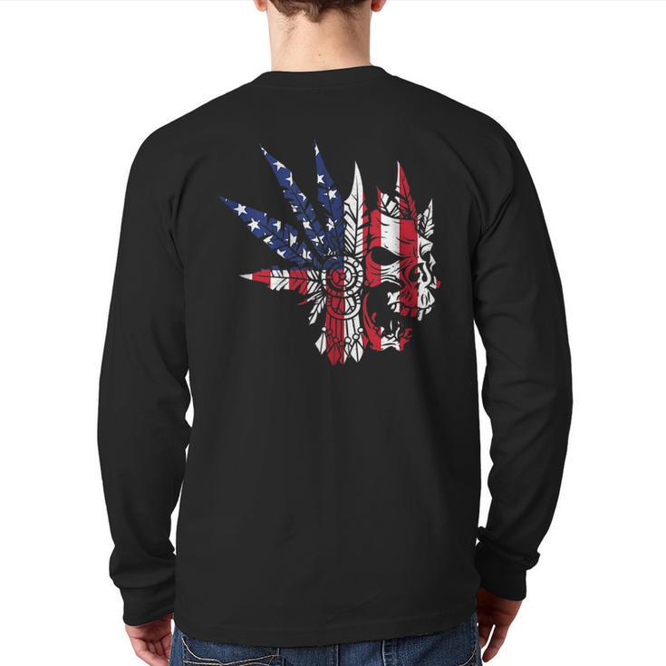 Usa American Flag Skull Skeleton Biker Style Idea Biker  Back Print Long Sleeve T-shirt