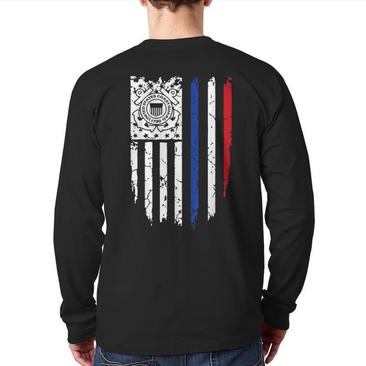 Usa American Flag Us Coast Guard Veteran Uscg Veteran  Back Print Long Sleeve T-shirt