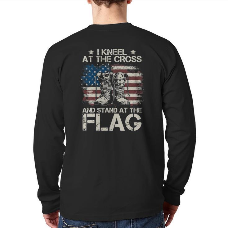 Usa Combat Boots I Kneel At The Cross And Stand At The Flag Back Print Long Sleeve T-shirt