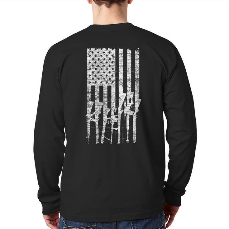 Usa Guns Weapons Flag Rifles Stripes Military White Back Print Long Sleeve T-shirt