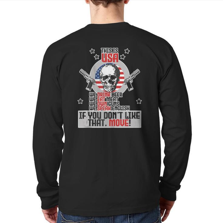 This Is Usa We Love Freedom We Drink Beer Skull  Back Print Long Sleeve T-shirt