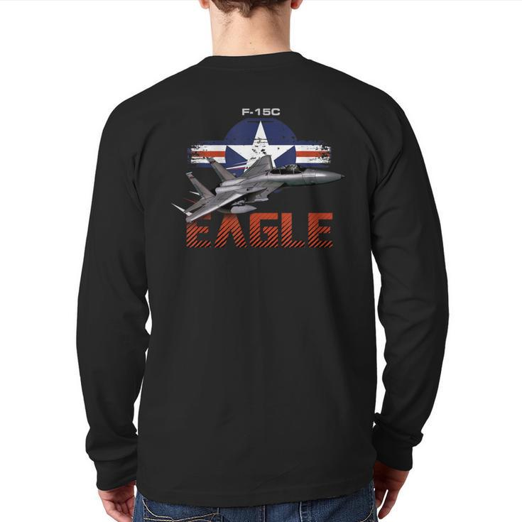 Usa Military Warbird F15 Eagle Military Airplane Back Print Long Sleeve T-shirt