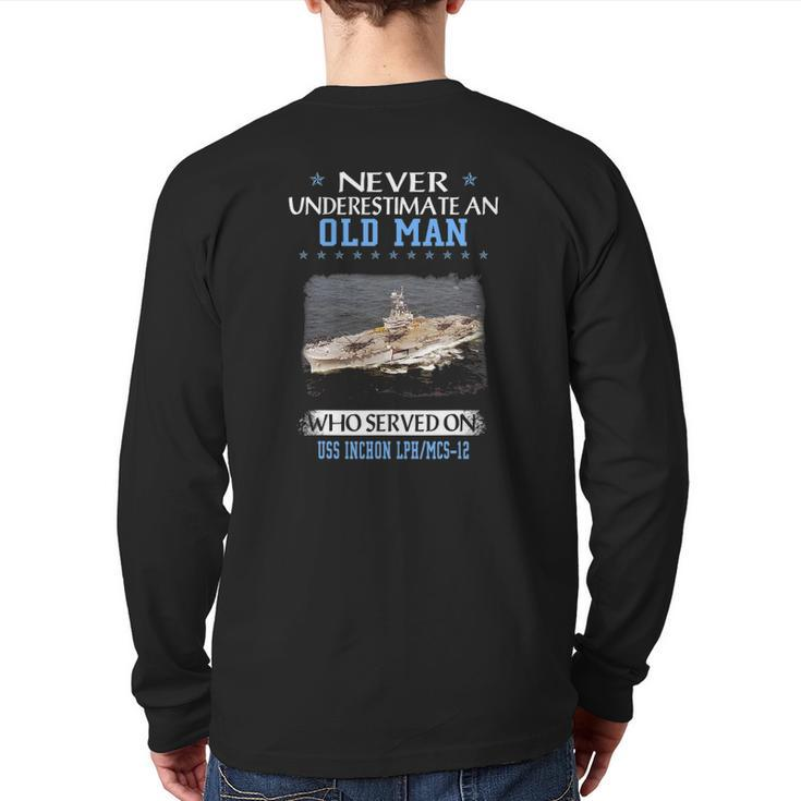 Uss Inchon Lph Mcs-12 Veterans Day Father's Day Back Print Long Sleeve T-shirt