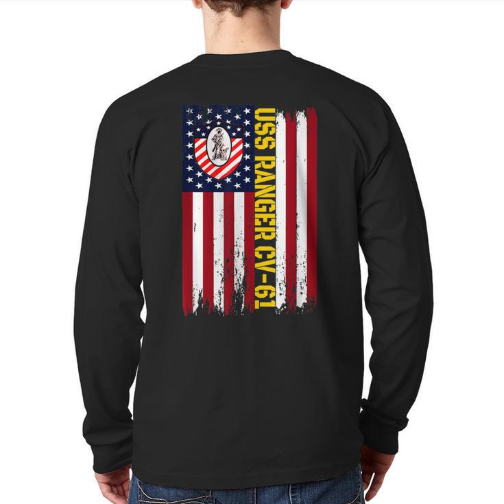 Uss Ranger Cv61 Aircraft Carrier Veterans Day American Flag Back Print Long Sleeve T-shirt